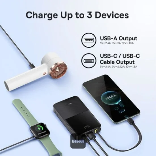 Baseus EnerFill FC51 Bipow2 Pro Digital Display Power Bank with Built-in Cable 10000mAh 22.5W - Cosmic Black